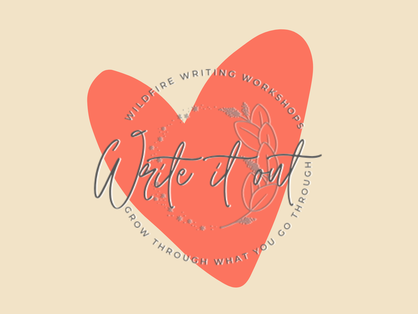 A Wildfire Writing Workshop logo on top of a coral heart.